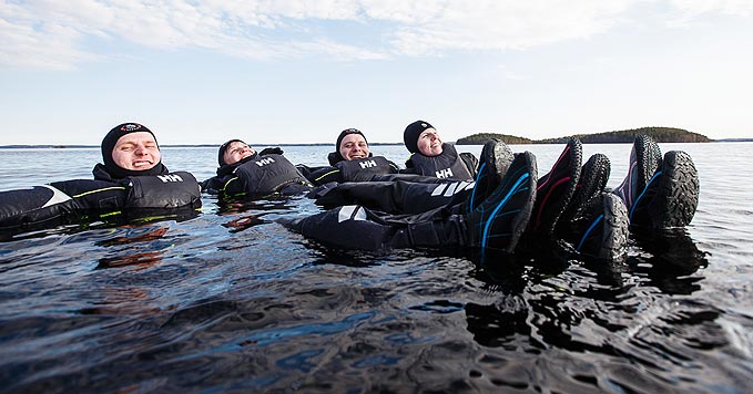Dry suit floating, Lake Saimaa, Finland
